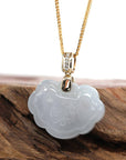 Baikalla Jewelry Jade Pendant 14k Rose Gold Genuine Burmese Light Lavender Jadeite Happiness and Safety (Fu & Pingan) Pendant Necklace