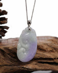 Baikalla Jewelry Jade Guanyin Pendant Necklace Genuine Lavender Jadeite Jade RuYi Pendant Necklace With 14K White Gold Bail