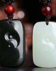 Baikalla Jewelry jade pendant Black & White Jade ( One Pair ) Genuine Nephrite White & Black Jade Yin Yang Pendant Necklace