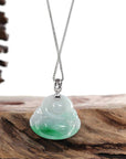 Baikalla Jewelry Jade Buddha Pendant Baikalla™ "Laughing Buddha" Genuine Green Jadeite Buddha Pendant Necklace With 14k White Gold Diamond Bail