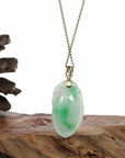 Baikalla Jewelry Jade Pendant Natural Green Jadeite Jade Shou Tao (Longevity Peach) Necklace With 14k Yellow Gold Diamond Bail
