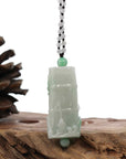 Baikalla Jewelry Jade Pendant Necklace Genuine White & Green Jadeite Jade "Good Luck Bamboo" Pendant Necklace With Real Jadeite Bead Necklace