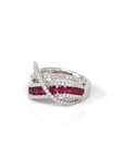 Baikalla Jewelry Gold Sapphire Ring 18k White Gold Natural Ruby Channel Set Fancy Ring with Diamonds
