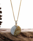 Baikalla Jewelry Jade Pendant Pendant Only Natural Yellow Jadeite Jade Lucky "Yin Yang Pixiu" Necklace With 14k Yellow Gold Diamond Bail
