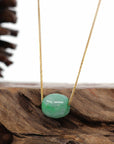 Baikalla Jewelry Jade Pendant Necklace Sterling Silver Chain Baikalla™ "Good Luck Button" Necklace Rich Forest Green Jade Lucky TongTong Pendant Necklace
