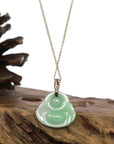 Baikalla Jewelry Gold Jadeite Jade Pendant Necklace Natural Burmese Jadeite Jade Happy Buddha With 14k Yellow VS1 Diamond Bail
