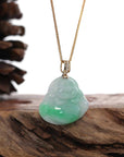 Baikalla Jewelry Jade Buddha Pendant Baikalla™ "Laughing Buddha" Genuine Green Jadeite Buddha Pendant Necklace With 14k Yellow Gold Diamond Bail