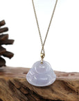 Baikalla Jewelry Gold Jadeite Jade Pendant Necklace Natural Burmese Jadeite Jade Happy Buddha With 14k Yellow Bail