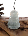 Baikalla Jewelry Jade Guanyin Pendant Necklace Baikalla "Goddess of Compassion" Genuine Burmese Ice Blue Jadeite Jade Guanyin Necklace With Good Luck Design 14K Gold Bail