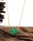 Baikalla Jewelry Jade Pendant Necklace Sterling Silver Wheat Chain Baikalla™ "Good Luck Button" Necklace Rich Forest Green Jade Lucky TongTong Pendant Necklace