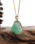 Baikalla Jewelry Gold Jade Buddha Baikalla "Laughing Buddha" 14k Gold Genuine Green Jadeite Jade with VS1 Diamonds
