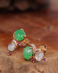 Baikalla Jewelry Gold Jade Earrings 18K Rose Gold Multi Color Jadeite Jade Stud Earrings