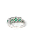 Baikalla Jewelry Gold Emerald Ring 18k White Gold Natural Emerald Four Stones Set Band Ring with Diamonds