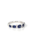 Baikalla Jewelry Gold Sapphire Ring 18k White Gold Natural Blue Sapphire Five Stones Set Band Ring with Diamonds