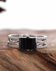 Baikalla Jewelry Gold Jadeite Jade Ring Baikalla™ "Classic Emerald Style" Genuine Burmese Emerald Cut Black Jadeite Jade Engagement Ring