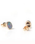 Baikalla Jewelry Gold Gemstone Earrings Baikalla™ 14k Yellow Gold Natural Oval Australian Blue Opal Bezel Set Earrings