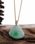 Baikalla Jewelry Jade Buddha Pendant Baikalla™ "Laughing Buddha" Genuine Green Jadeite Buddha Necklace With 14k Yellow Gold Diamond Bail