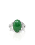 Baikalla Jewelry Jadeite Engagement Ring 18k White Gold Natural Imperial Green Oval Jadeite Jade Engagement Ring With Diamonds