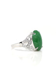 Baikalla Jewelry Jadeite Engagement Ring 18k White Gold Natural Imperial Green Oval Jadeite Jade Engagement Ring With Diamonds