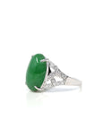 Baikalla Jewelry Jadeite Engagement Ring 18k White Gold Natural Imperial Green Oval Jadeite Jade Engagement Ring With Diamonds