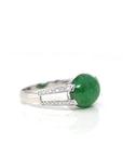 Baikalla Jewelry Jadeite Engagement Ring 18k White Gold Natural Imperial Green Oval Jadeite Jade Engagement Ring With Diamonds