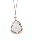 Baikalla Jewelry 18k Gold Jadeite Necklace Baikalla 18K Rose Gold Genuine Burmese Ice Jadeite Buddha Pendant with Diamonds