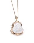 Baikalla Jewelry 18k Gold Jadeite Necklace Baikalla 18K Rose Gold Genuine Burmese Ice Jadeite Buddha Pendant with Diamonds