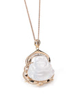 Baikalla Jewelry 18k Gold Jadeite Necklace Baikalla 18K Rose Gold Genuine Burmese Ice Jadeite Buddha Pendant with Diamonds