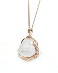 Baikalla Jewelry 18k Gold Jadeite Necklace Baikalla 18K Rose Gold Genuine Burmese Ice Jadeite Buddha Pendant with Diamonds