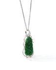 Baikalla Jewelry 18k Gold Jadeite Necklace 18K White Gold High-End Imperial Jadeite Jade"As you wish: RuYi" Necklace with Diamonds
