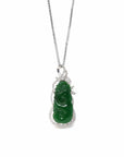 Baikalla Jewelry 18k Gold Jadeite Necklace 18K White Gold High-End Imperial Jadeite Jade"As you wish: RuYi" Necklace with Diamonds