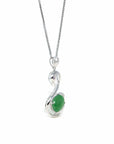 Baikalla Jewelry 18k Gold Jadeite Necklace 18K White Gold "Swan" Imperial Jadeite Jade Cabochon Necklace with Diamonds