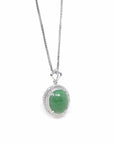 Baikalla Jewelry 18k Gold Jadeite Necklace 18K White Gold Oval Imperial Jadeite Jade Cabochon Necklace with Diamonds