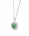 Baikalla Jewelry 18k Gold Jadeite Necklace 18K White Gold Oval Imperial Jadeite Jade Cabochon Necklace with Diamonds