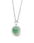 Baikalla Jewelry 18k Gold Jadeite Necklace 18K White Gold Oval Imperial Jadeite Jade Cabochon Necklace with Diamonds