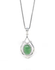 Baikalla Jewelry 18k Gold Jadeite Necklace 18K White Gold Oval Imperial Jadeite Jade Cabochon Necklace with Diamonds
