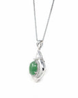 Baikalla Jewelry 18k Gold Jadeite Necklace 18K White Gold Oval Imperial Jadeite Jade Cabochon Necklace with Diamonds