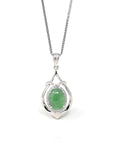 Baikalla Jewelry 18k Gold Jadeite Necklace 18K White Gold Oval Imperial Jadeite Jade Cabochon Necklace with Diamonds