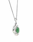 Baikalla Jewelry 18k Gold Jadeite Necklace 18K White Gold Oval Imperial Jadeite Jade Cabochon Necklace with Diamonds