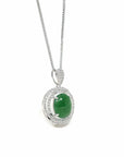 Baikalla Jewelry 18k Gold Jadeite Necklace 18K White Gold Oval Imperial Jadeite Jade Cabochon Necklace with Diamonds