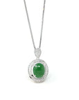 Baikalla Jewelry 18k Gold Jadeite Necklace 18K White Gold Oval Imperial Jadeite Jade Cabochon Necklace with Diamonds