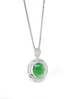 Baikalla Jewelry 18k Gold Jadeite Necklace 18K White Gold Oval Imperial Jadeite Jade Cabochon Necklace with Diamonds