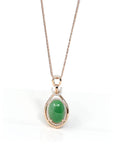 Baikalla Jewelry 18k Gold Jadeite Necklace Copy of 18K Rose Gold Oval Imperial Jadeite Jade Cabochon Necklace with Diamonds
