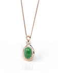 Baikalla Jewelry 18k Gold Jadeite Necklace Copy of 18K Rose Gold Oval Imperial Jadeite Jade Cabochon Necklace with Diamonds