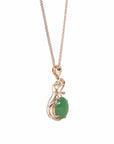 Baikalla Jewelry 18k Gold Jadeite Necklace 18K Rose Gold Oval Imperial Jadeite Jade Cabochon Necklace with Diamonds