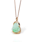 Baikalla Jewelry 18k Gold Jadeite Necklace Copy of Baikalla 18K Rose Gold Genuine Burmese Ice Jadeite Buddha Pendant with Diamonds High Jewelry