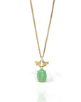 Baikalla Jewelry Gold Jadeite Necklace 18k Yellow Gold Jadeite Jade Apricot Leaf Pendant Necklace with Diamond