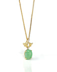 Baikalla Jewelry Gold Jadeite Necklace 18k Yellow Gold Jadeite Jade Apricot Leaf Pendant Necklace with Diamond