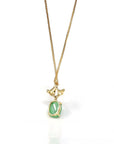 Baikalla Jewelry Gold Jadeite Necklace 18k Yellow Gold Jadeite Jade Apricot Leaf Pendant Necklace with Diamond