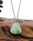 Baikalla Jewelry Jade Buddha Pendant Copy of Baikalla™ "Laughing Buddha" Genuine Vibrant Green Jadeite Buddha Pendant Necklace With 14k White Gold Diamond Bail